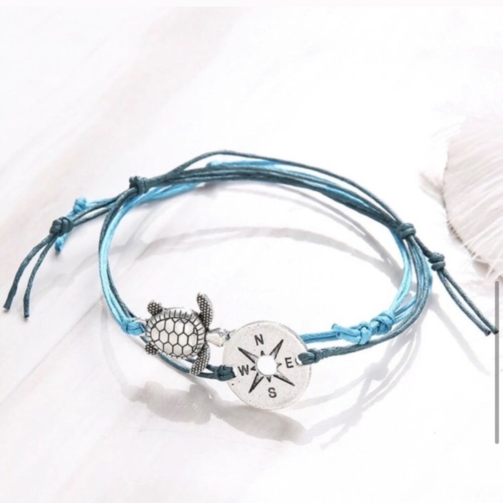 anklet set 2pc blue string turtle compass trend - Picture 5 of 6